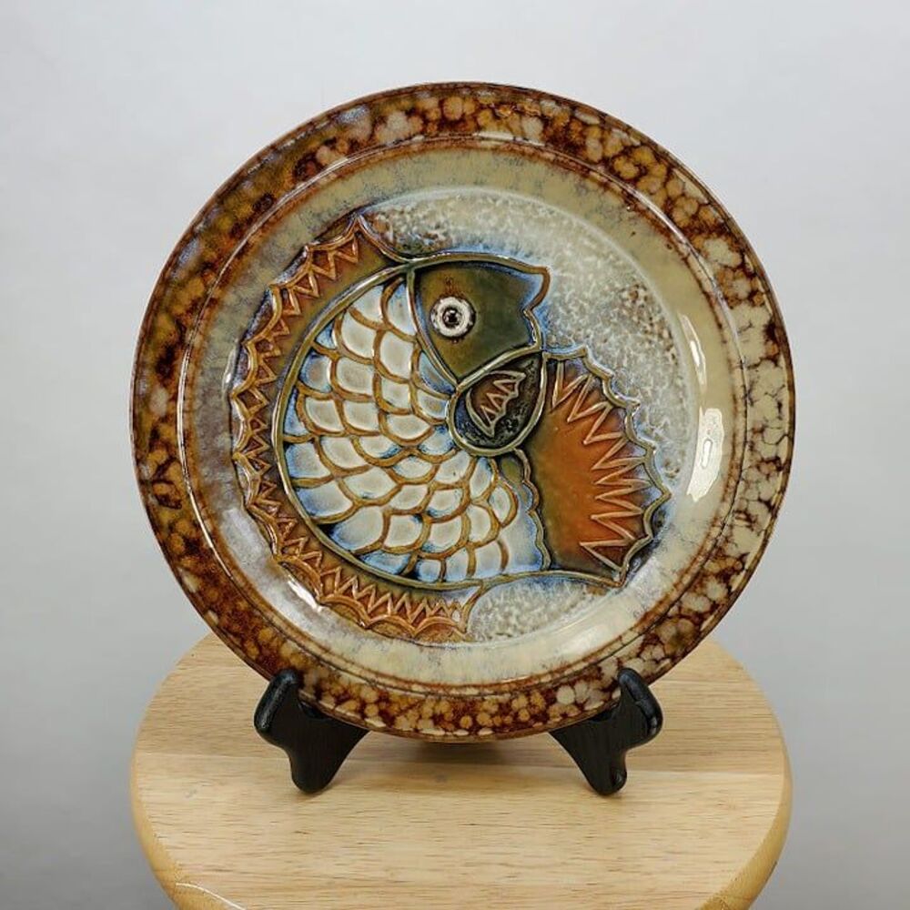 Vintage Drip Glazed Fish Relief Pattern Decorative Plate